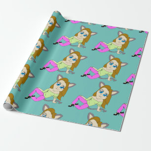 chibi catgirl wrapping paper