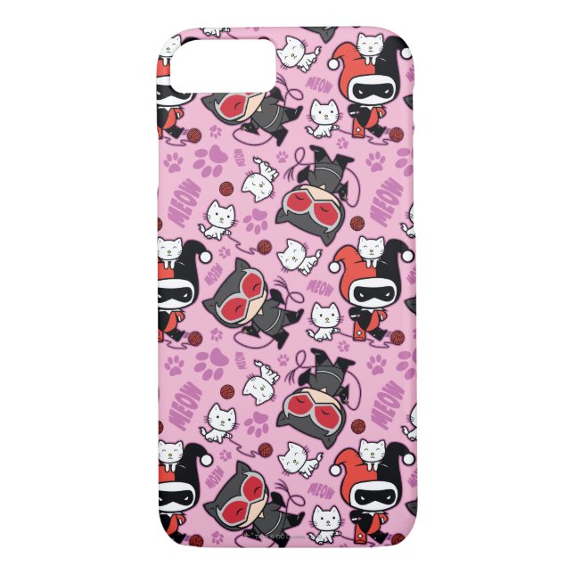 Chibi Catwoman, Harley Quinn, & Kittens Pattern Case-Mate iPhone Case (Back)