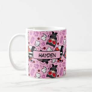Chibi Catwoman, Harley Quinn, & Kittens Pattern Coffee Mug