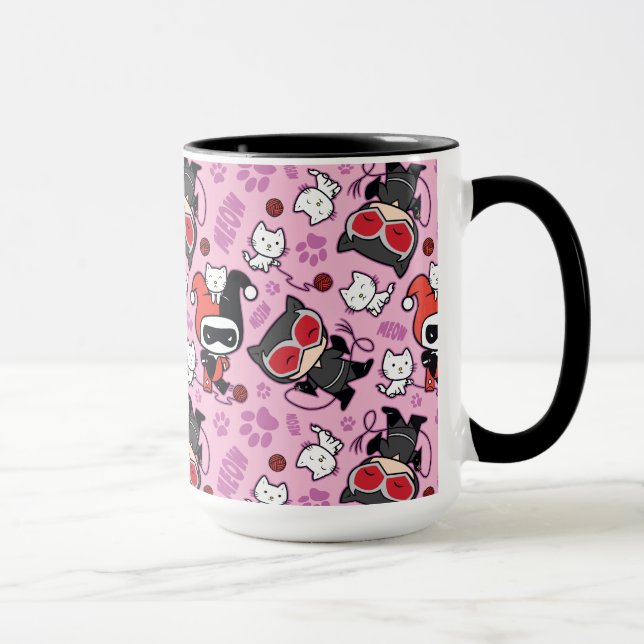 Chibi Catwoman, Harley Quinn, & Kittens Pattern Mug (Right)