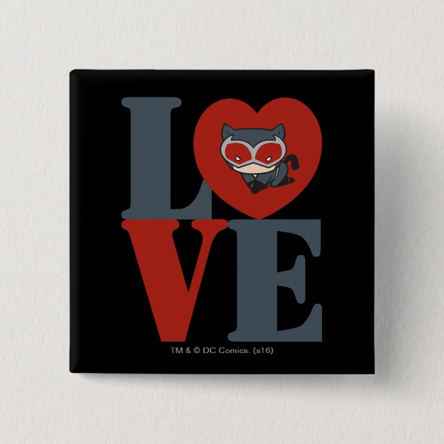 Chibi Catwoman LOVE 15 Cm Square Badge (Front)