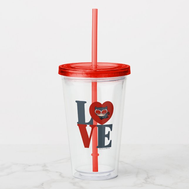 Chibi Catwoman LOVE Acrylic Tumbler (Front)