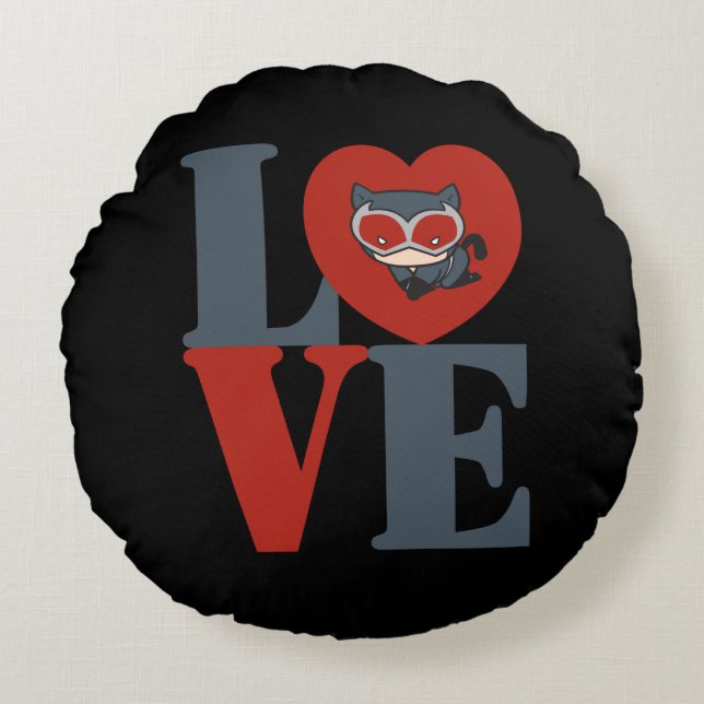 Chibi Catwoman LOVE Round Cushion (Front)