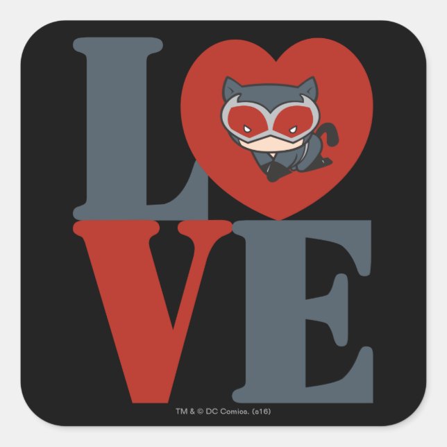 Chibi Catwoman LOVE Square Sticker (Front)