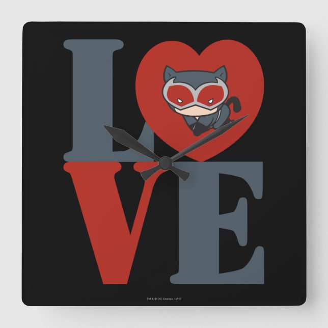 Chibi Catwoman LOVE Square Wall Clock (Front)