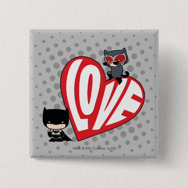 Chibi Catwoman Pounce on Batman 15 Cm Square Badge (Front)