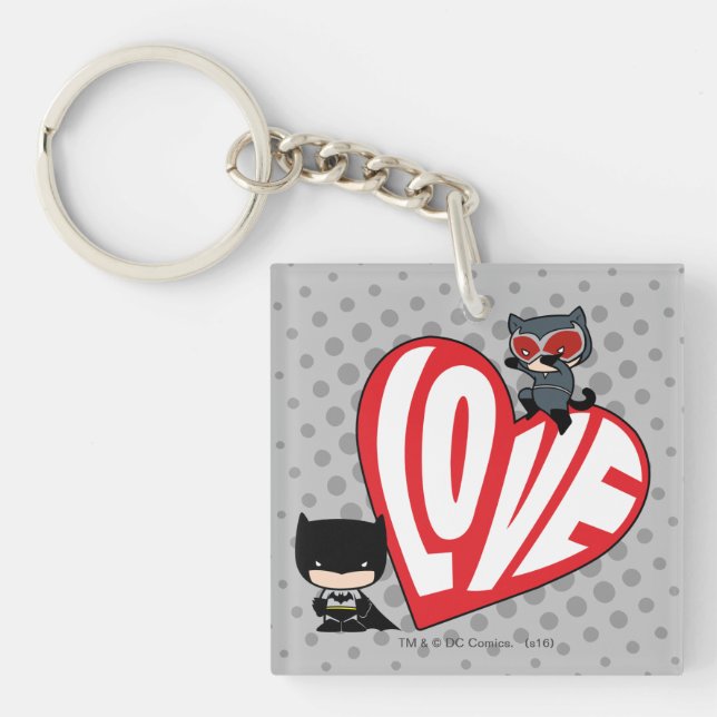 Chibi Catwoman Pounce on Batman Key Ring (Front)