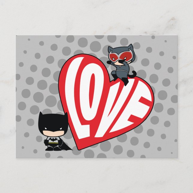 Chibi Catwoman Pounce on Batman Postcard (Front)