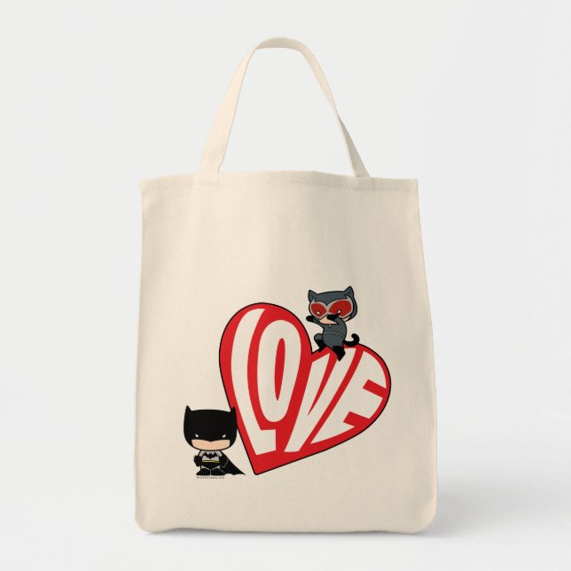 Chibi Catwoman Pounce on Batman Tote Bag (Front)