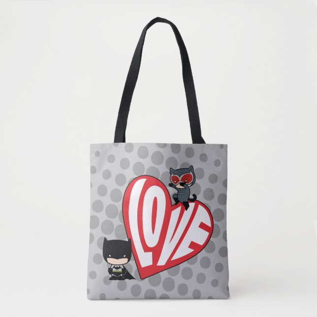 Chibi Catwoman Pounce on Batman Tote Bag (Front)