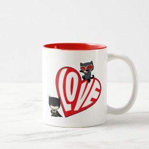 Chibi Catwoman Pounce on Batman Two-Tone Coffee Mug