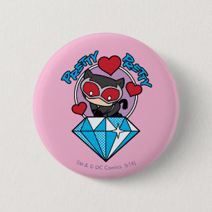 Chibi Catwoman Sitting Atop Large Diamond 6 Cm Round Badge