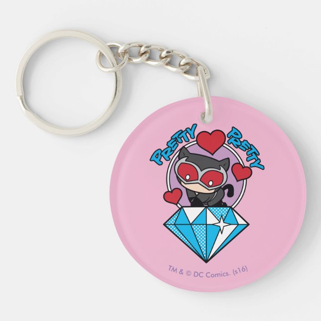 Chibi Catwoman Sitting Atop Large Diamond Key Ring (Front)