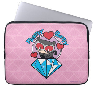 Chibi Catwoman Sitting Atop Large Diamond Laptop Sleeve