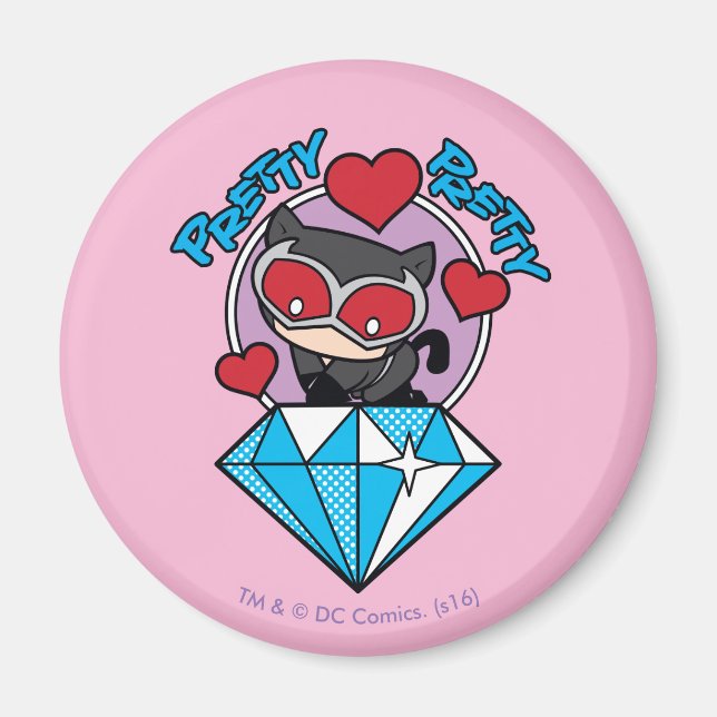 Chibi Catwoman Sitting Atop Large Diamond Magnet (Front)