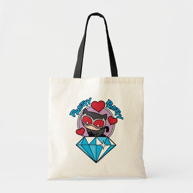 Chibi Catwoman Sitting Atop Large Diamond Tote Bag (Front)