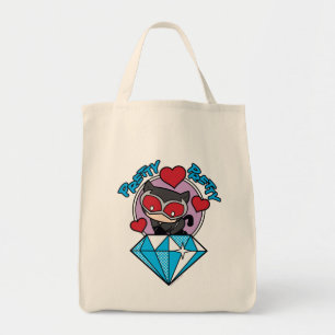 Chibi Catwoman Sitting Atop Large Diamond Tote Bag