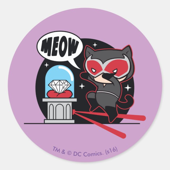 Chibi Catwoman Stealing A Diamond Classic Round Sticker (Front)