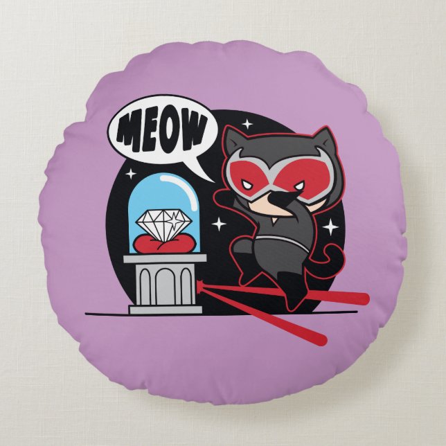 Chibi Catwoman Stealing A Diamond Round Cushion (Front)