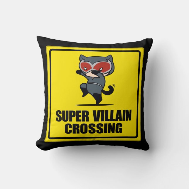 Chibi Catwoman Super Villain Crossing Sign Cushion (Front)