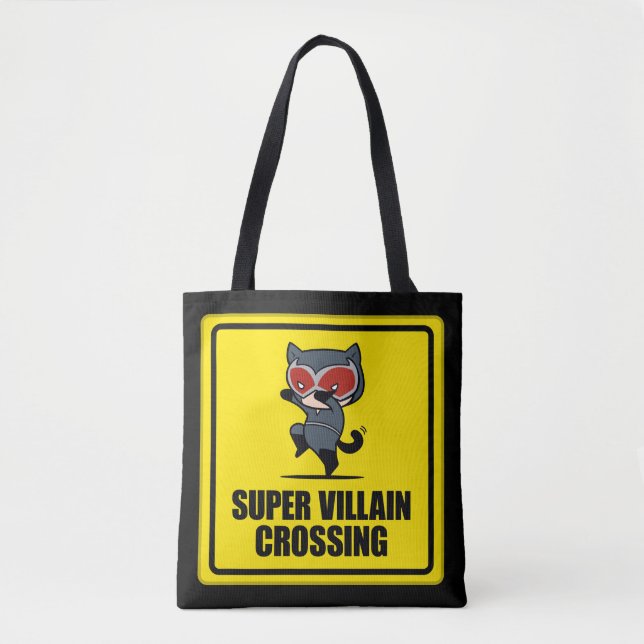 Chibi Catwoman Super Villain Crossing Sign Tote Bag (Front)