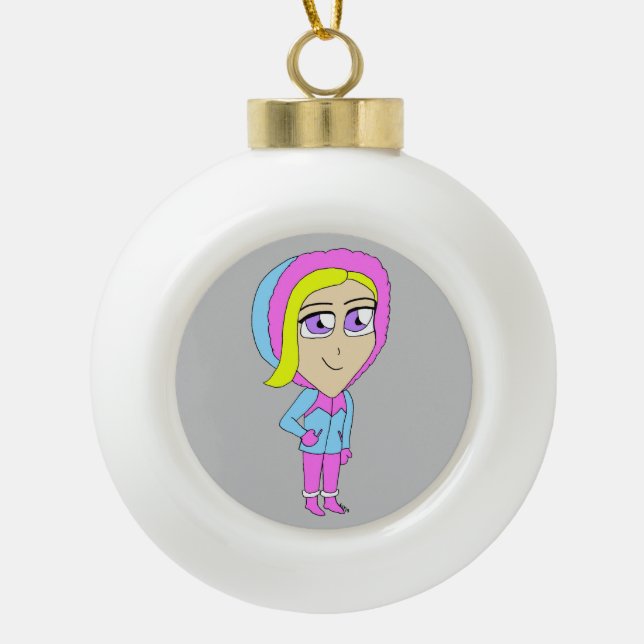 chibi    ceramic ball christmas ornament (Front)