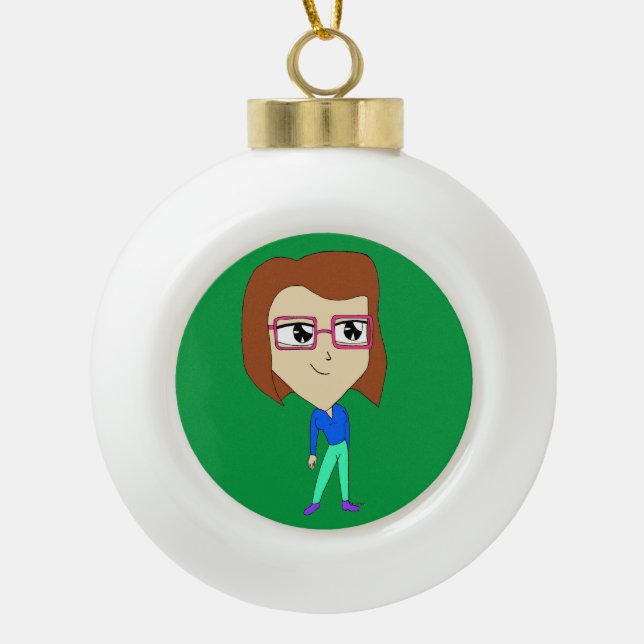 chibi     ceramic ball christmas ornament (Front)