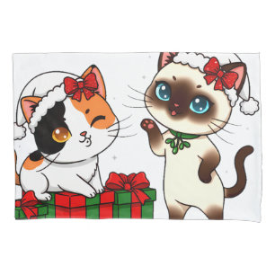 Chibi Christmas Cats with Presents Pillowcase