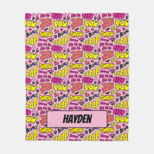 Chibi Comic Phrases and Logos Pattern Fleece Blanket