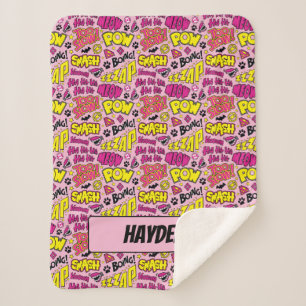 Chibi Comic Phrases and Logos Pattern Sherpa Blanket