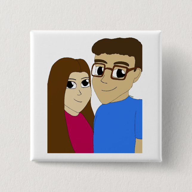 Chibi couple 15 cm square badge (Front)