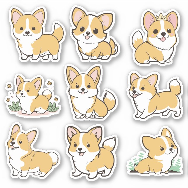 Chibi Cute Baby Corgi Dog Stickers (Front)