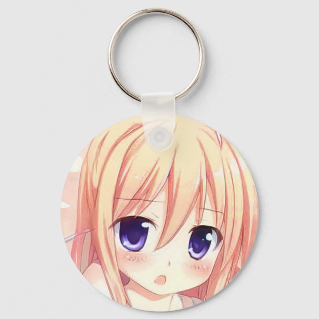 Chibi cute blonde anime girl indigo blue eyes  key ring (Front)