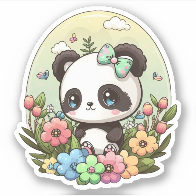 Chibi Cute Panda Kawaii Spring Sticker (Front)