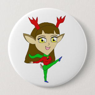 chibi dancing reindeer girl 10 cm round badge