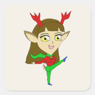 chibi dancing reindeer girl      square sticker