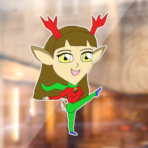 chibi dancing reindeer girl window cling