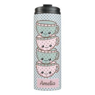 Chibi Dotty Teacup Stack Pink and Blue Thermal Tumbler