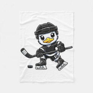 Chibi Duck Playing Ice Hockey Cute Design Fleece Blanket