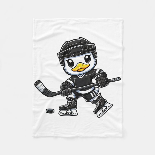 Chibi Duck Playing Ice Hockey Cute Design  Fleece Blanket (Front)