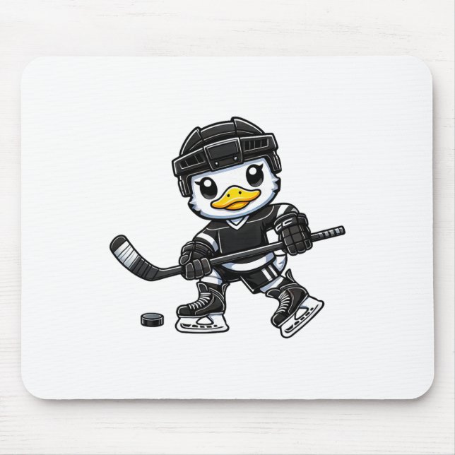 Chibi Duck Playing Ice Hockey Cute Design  Mouse Mat (Front)
