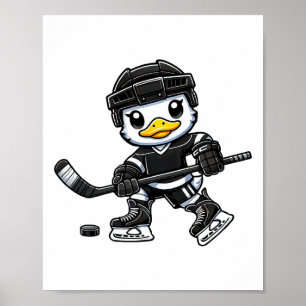 Chibi Duck Playing Ice Hockey Cute Design  Poster