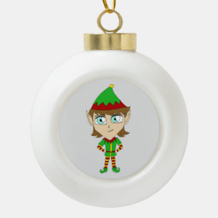 chibi elf ceramic ball christmas ornament