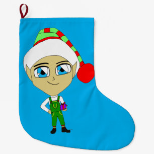 chibi elf large christmas stocking