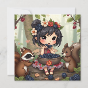 Chibi Fairy and Forest Animals Blank Card