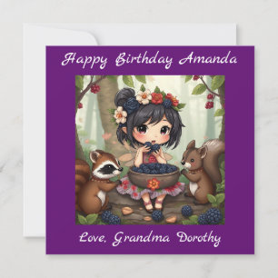 Chibi Fairy Birthday   Colouring page Card