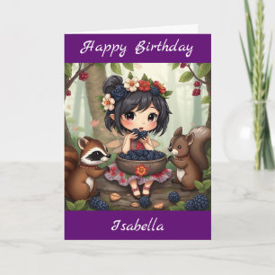 Chibi Fairy Birthday   Colouring page Card
