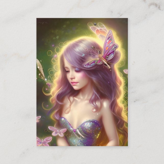 Chibi Fairy Girl with Stunning Long Hair Business Card (Front)
