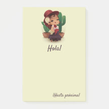 Chibi flamenco in spanish hat and cactuses