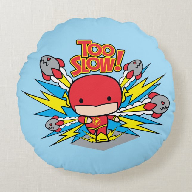 Chibi Flash Outrunning Rockets Round Cushion (Front)